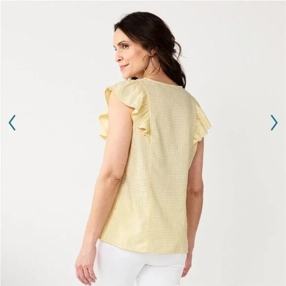 Women's Sleeveless Ruffle Top XXL Yellow NWT ruffle spring top Linen checkered - Picture 2 of 3